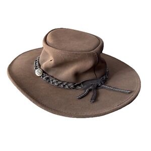 Jacaru Australian Outback Leather Hat Brown Kangaroo Braided Band Mens M